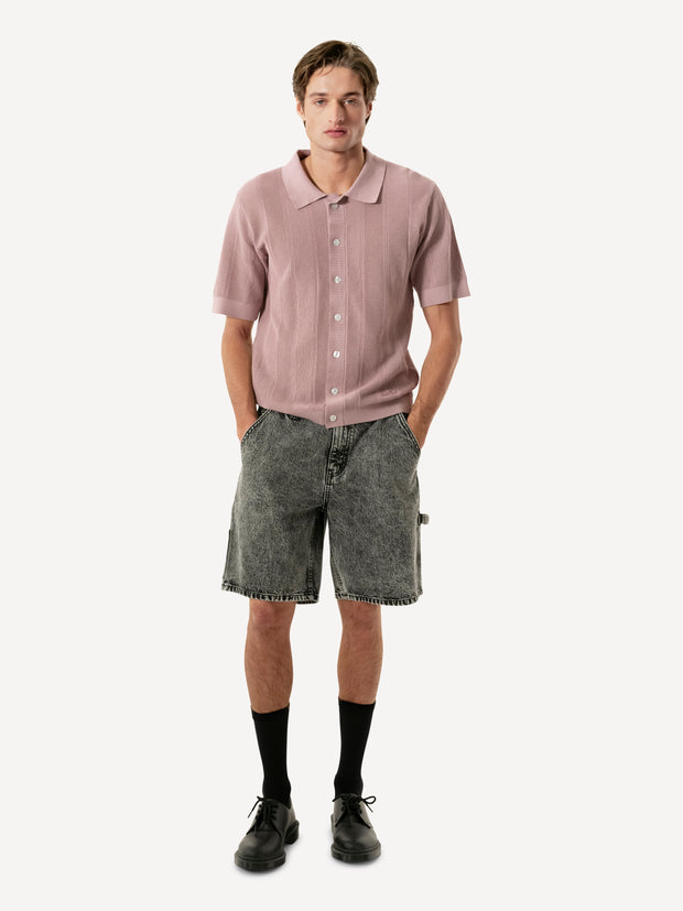 S/S POLO BUTTON FRONT SWEATER PEARL BUTTONS