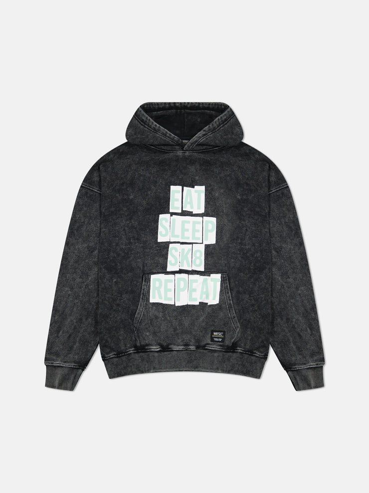 DROPPED SHOULDER HOODIE ENZYME WASH EAT SLEEP REPEAT