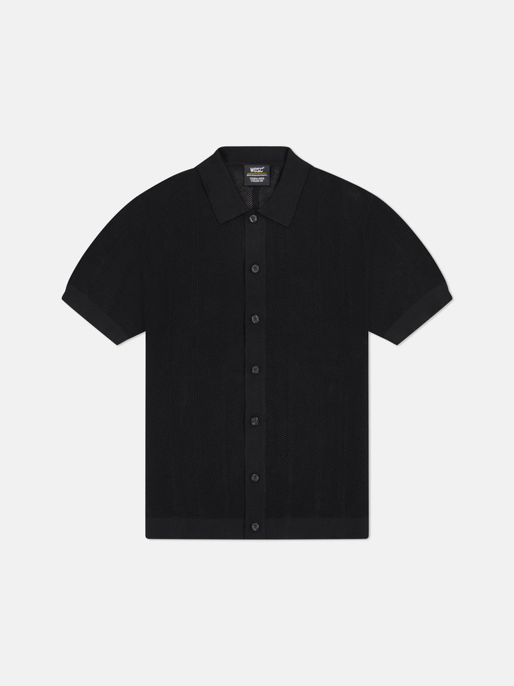S/S POLO BUTTON FRONT SWEATER PEARL BUTTONS