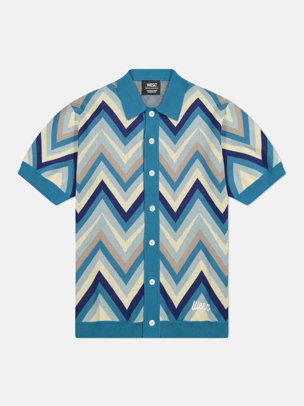 S/S POLO COLLAR CARDIGAN ZIG-ZAG