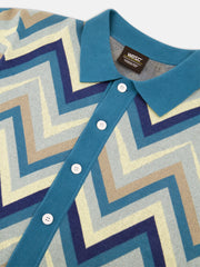 S/S POLO COLLAR CARDIGAN ZIG-ZAG