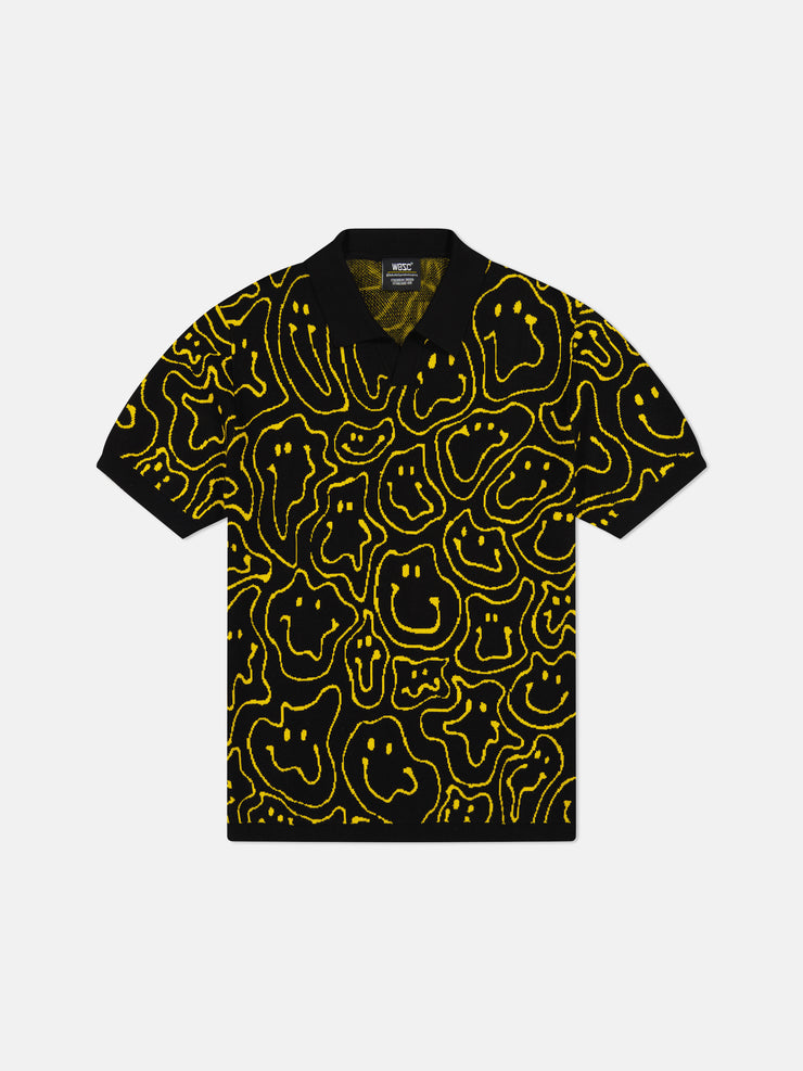 S/S JOHNNY COLLAR PULLOVER WARPED SMILEY