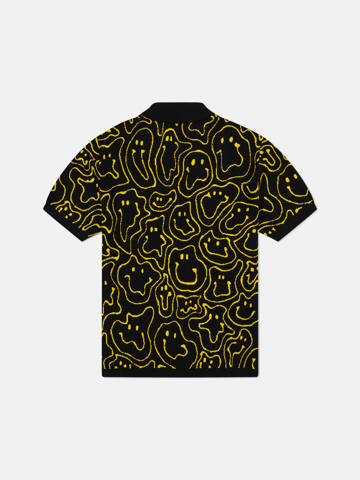 S/S JOHNNY COLLAR PULLOVER WARPED SMILEY