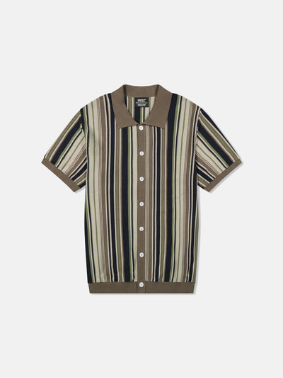 S/S POLO COLLAR CARDIGAN VERTICAL STRIPE