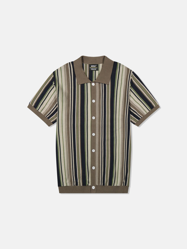 S/S POLO COLLAR CARDIGAN VERTICAL STRIPE