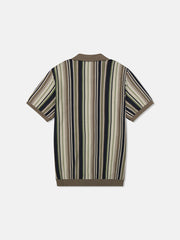 S/S POLO COLLAR CARDIGAN VERTICAL STRIPE
