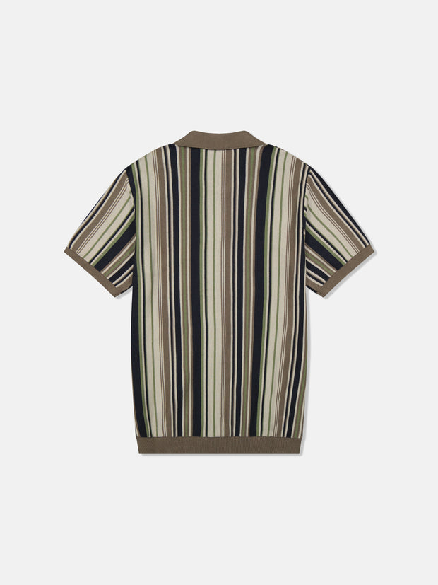 S/S POLO COLLAR CARDIGAN VERTICAL STRIPE