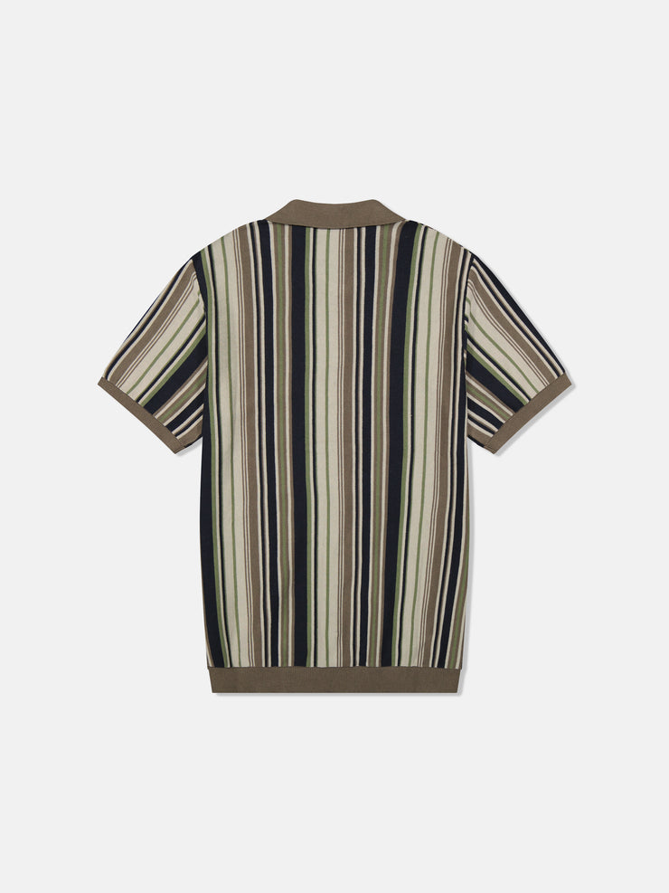 S/S POLO COLLAR CARDIGAN VERTICAL STRIPE