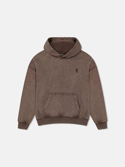DROPPED SHOULDER HOODIE ENZYME WASHED VERTICAL LOGO