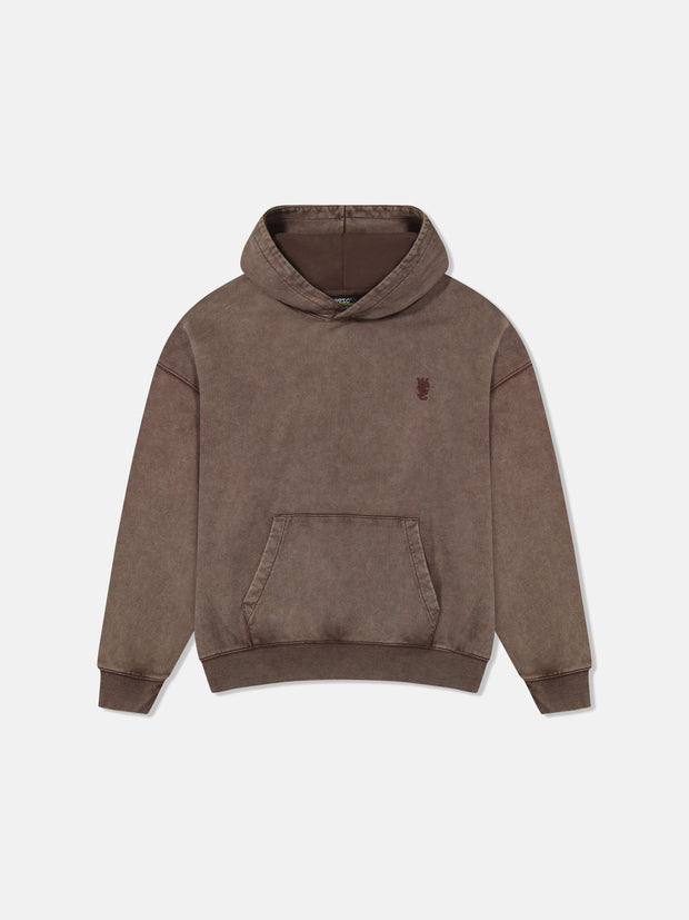 DROPPED SHOULDER HOODIE ENZYME WASHED VERTICAL LOGO
