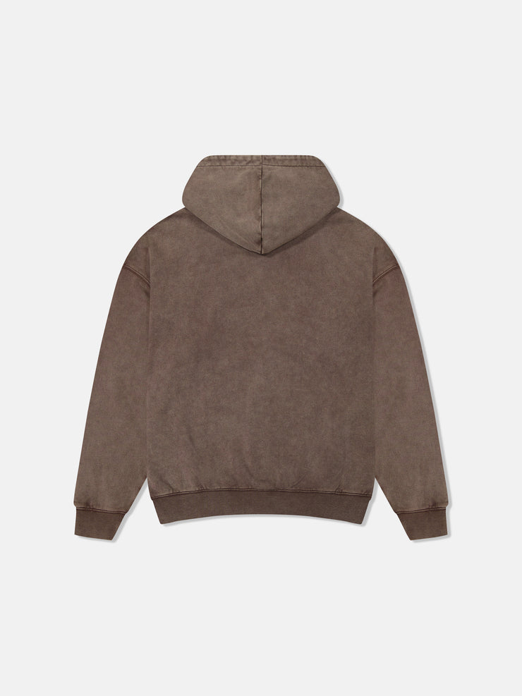 DROPPED SHOULDER HOODIE ENZYME WASHED VERTICAL LOGO