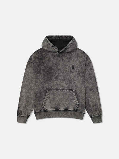 DROPPED SHOULDER HOODIE ENZYME WASHED VERTICAL LOGO
