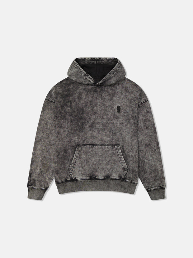 DROPPED SHOULDER HOODIE ENZYME WASHED VERTICAL LOGO