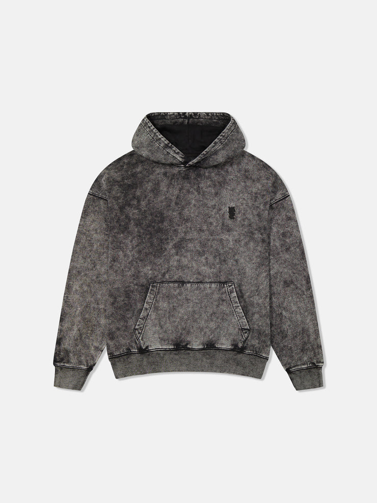 DROPPED SHOULDER HOODIE ENZYME WASHED VERTICAL LOGO