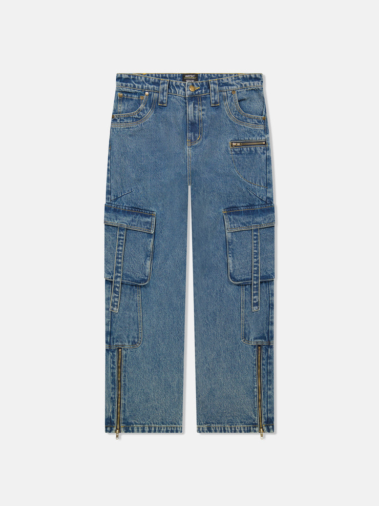 BAGGY DENIM ZIPPER CARGO