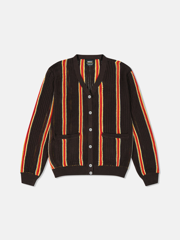 BORIK 2 OPEN HOLE KNIT STRIPE CARDIGAN