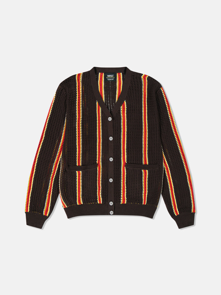BORIK 2 OPEN HOLE KNIT STRIPE CARDIGAN