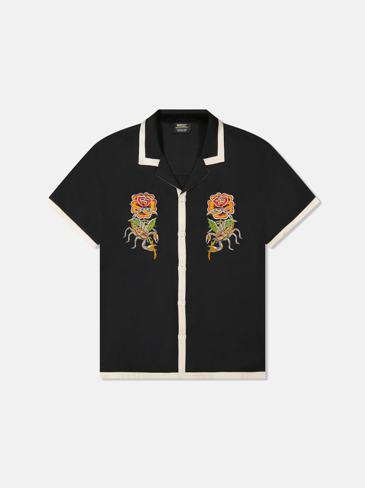 CAMPER S/S SHIRT W TIP SCORPION ROSE APPLIQUE